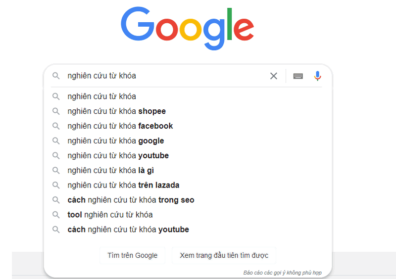 gợi ý tìm kiếm của Google